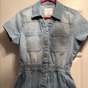 Celebrity Pink Light Blue Denim Short-Sleeve Jumpsuit Romper